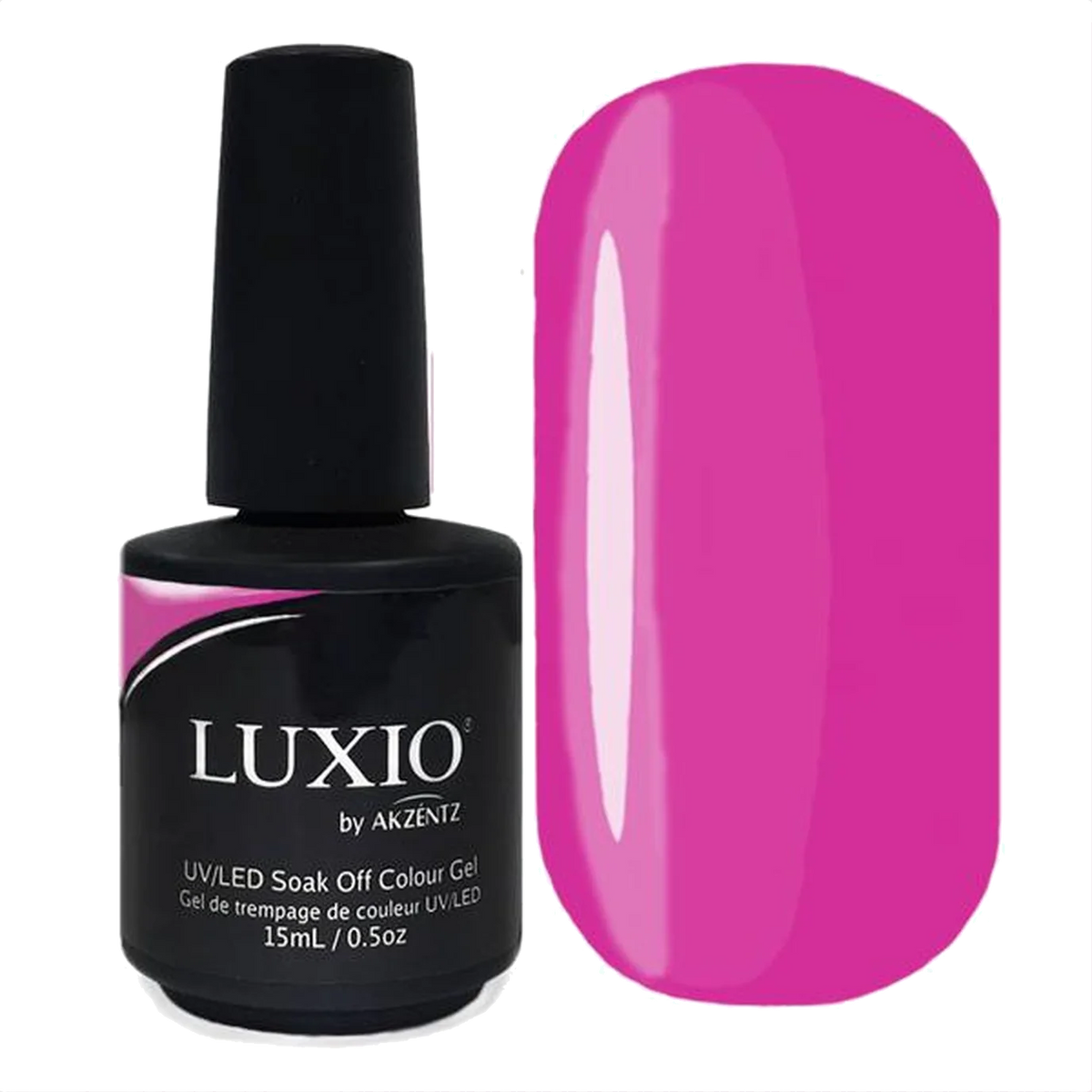 Luxio Dazzle Gel Polish — closed bottle, super bright neon pink