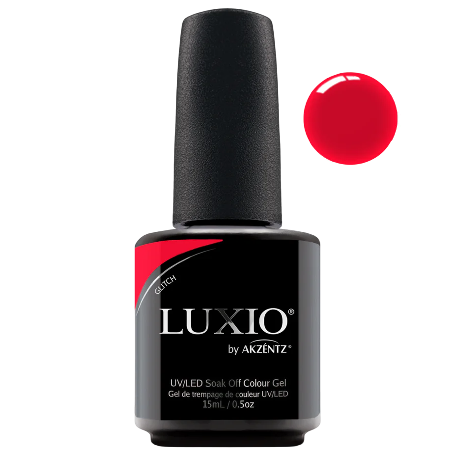 15ml — Luxio Glitch Opaque Gel Polish — bottle paired with a Luxio top coat