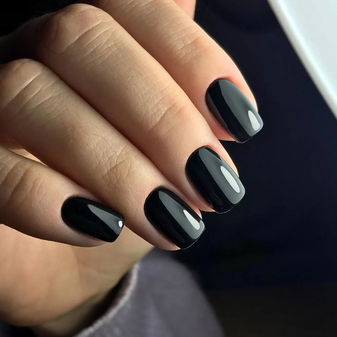 Luxio Nightfall Gel Polish — full manicure, opaque black coverage