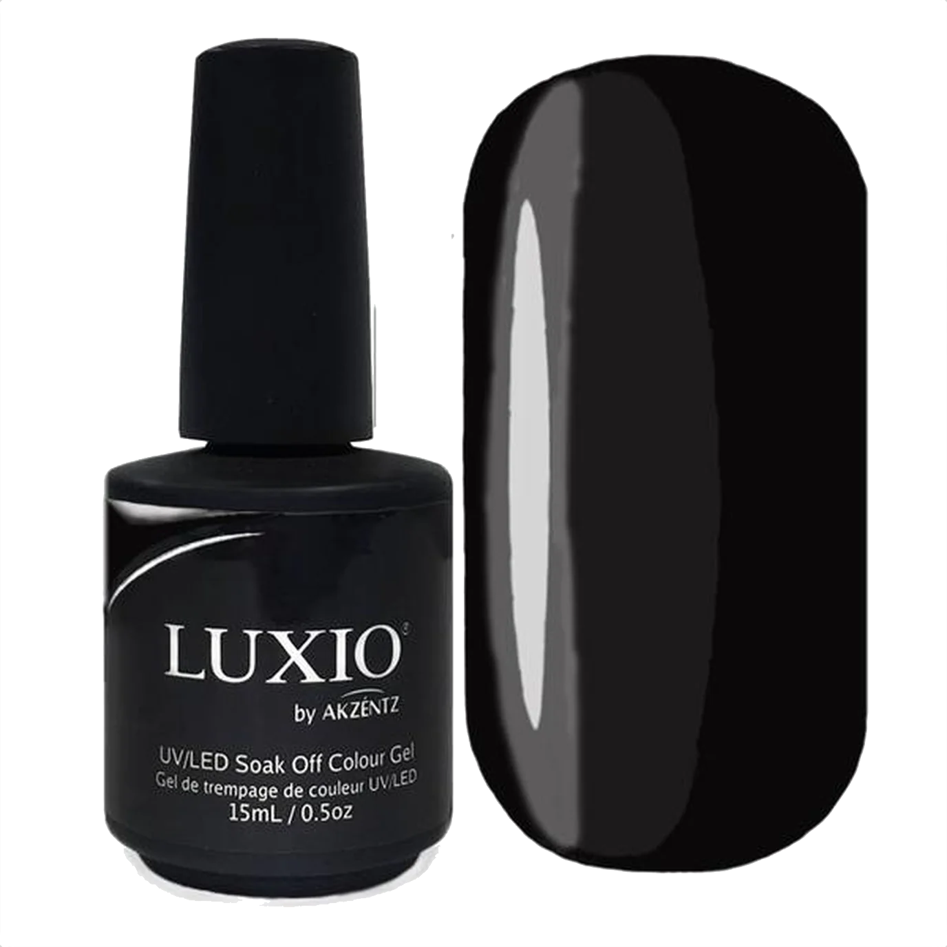 Luxio Nightfall Gel Polish — closed bottle, super saturated true black