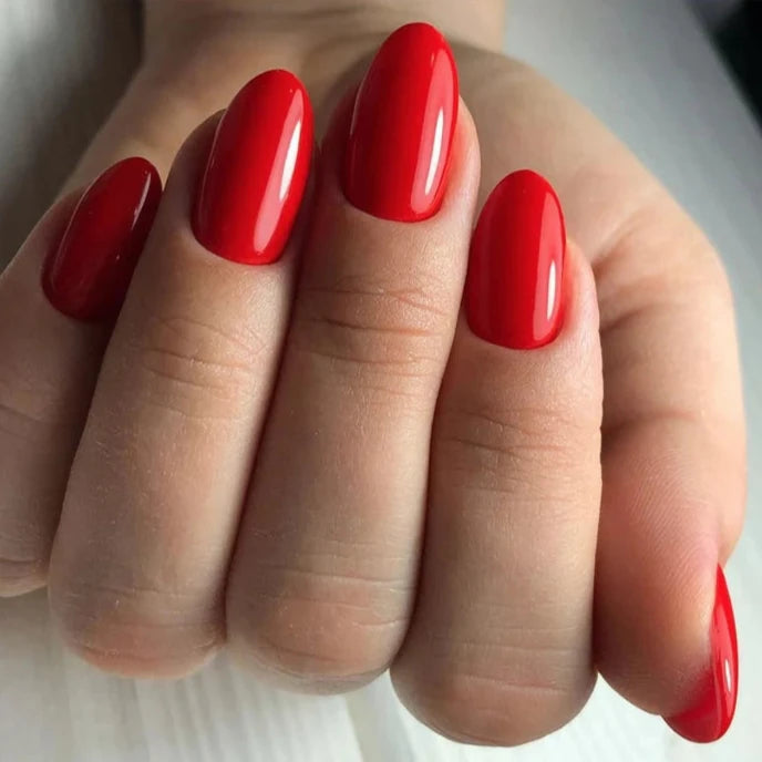 Luxio Virtue Gel Polish — full manicure, hot red coverage