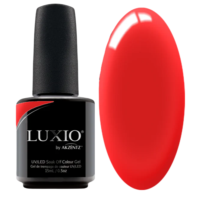 Luxio Virtue Gel Polish — closed bottle, hot flamenco red