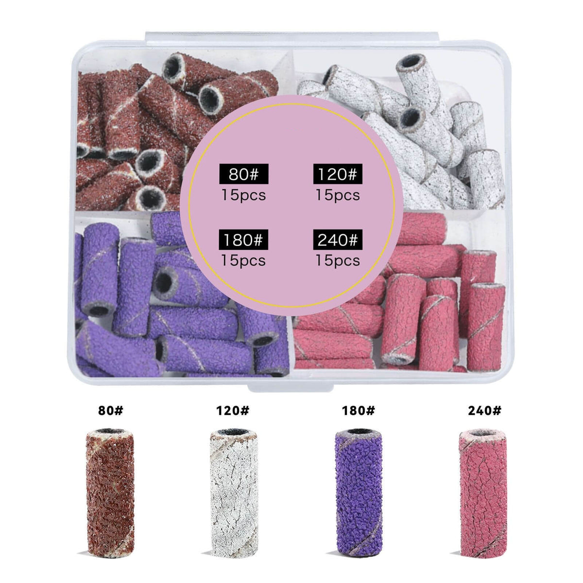 Mini sanding bands for nail drill, 60pcs in four grits