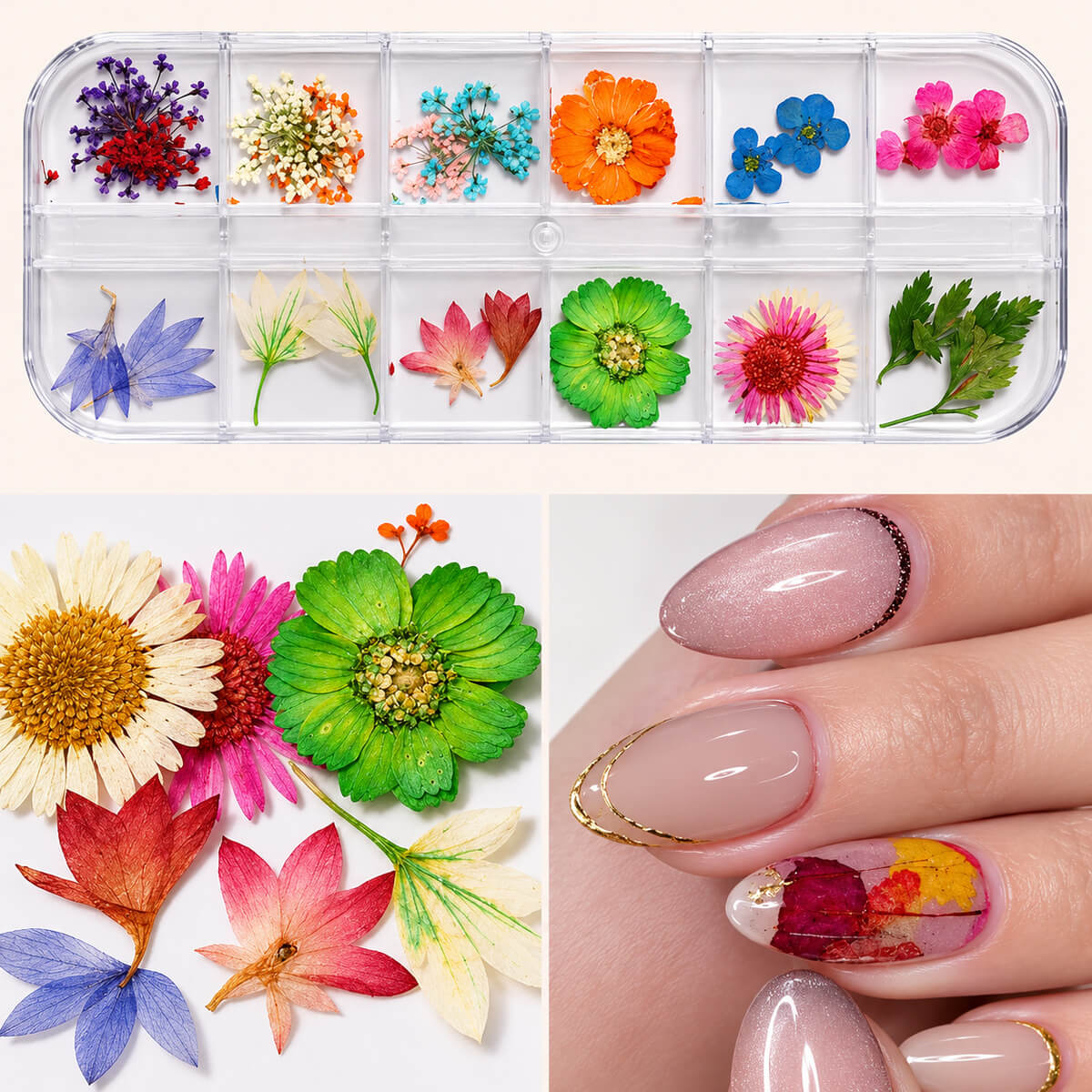Mix dried flowers for nail art design #3 in a 12-compartment case