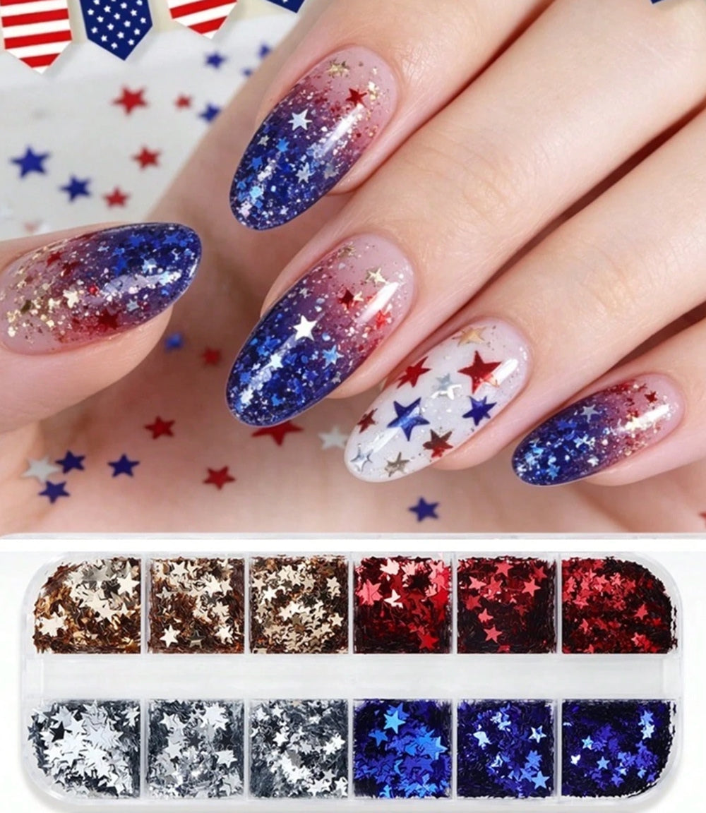 Mixed Star Nail Sequins, 12 Grid Box