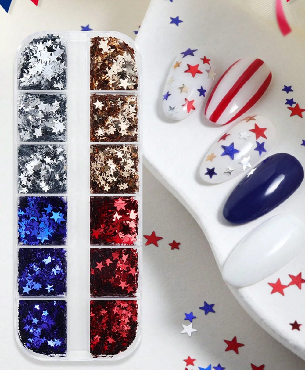 Mixed Star Nail Sequins, 12 Grid Box