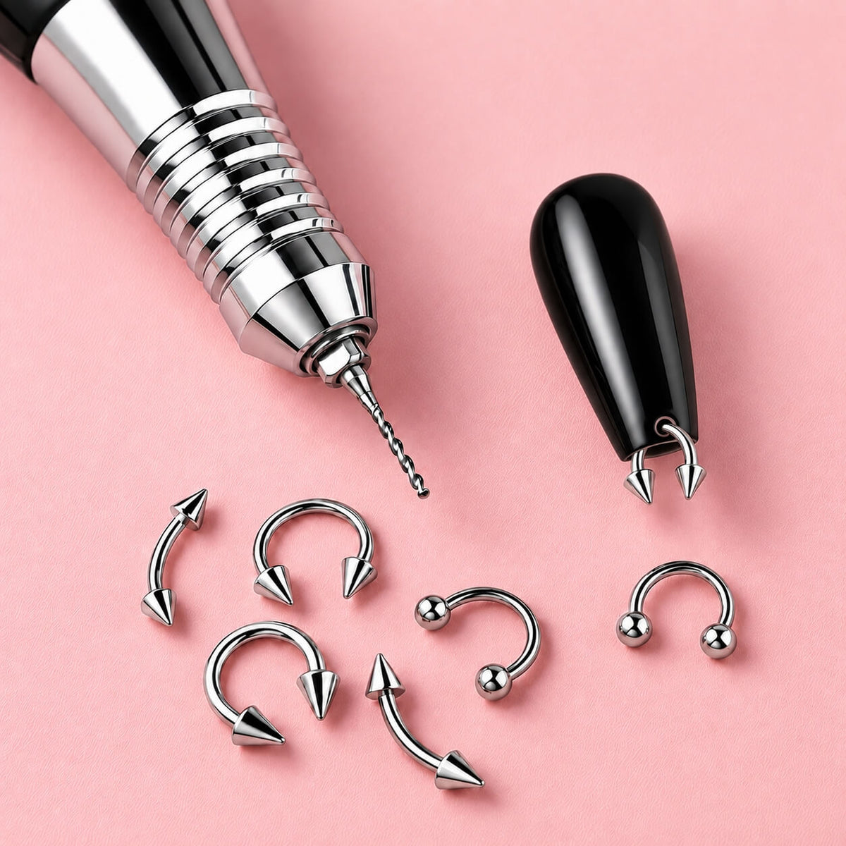 Spiral nail jewelry drill bit for creating small holes in artificial nail tips