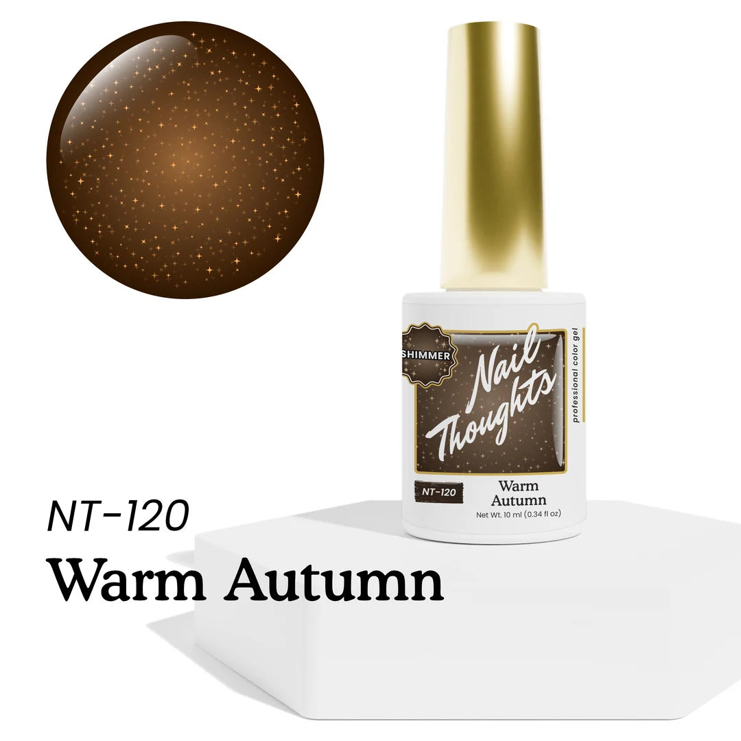 Nail Thoughts NT-120 Warm Autumn coppery brown shimmer gel polish, 10ml bottle