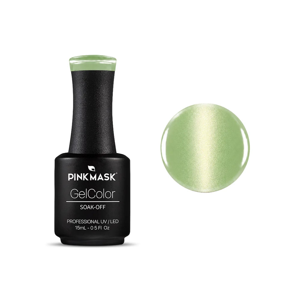 Pink Mask Pastel Cat Eye Pistacchio Glow green reflective nail color