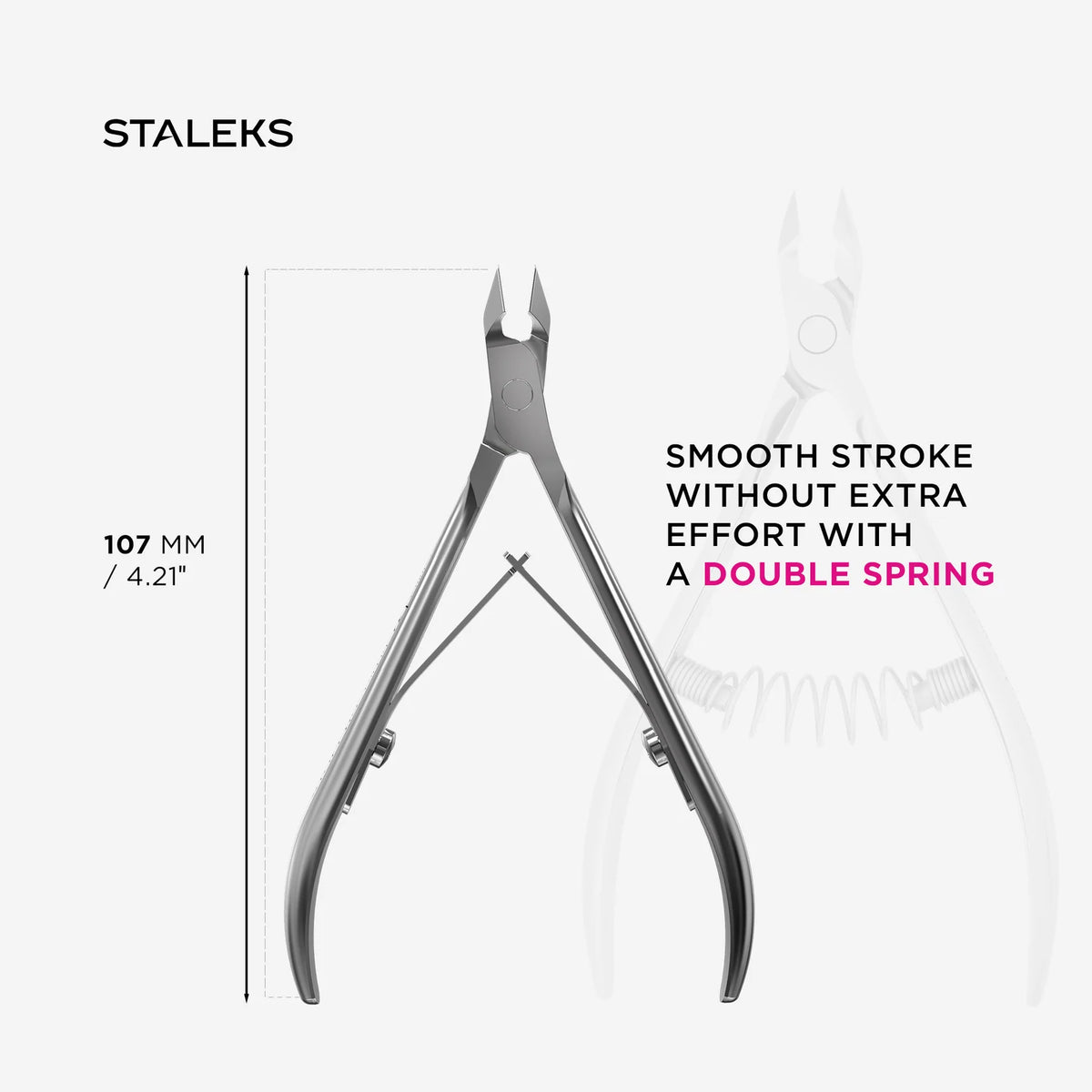 Close-up of 7 mm angled cutting jaws of professional cuticle nippers