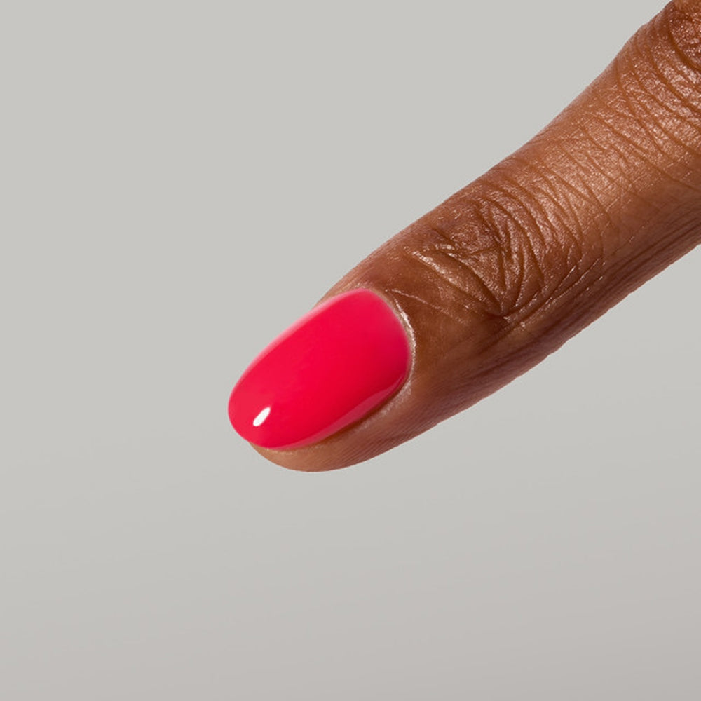 Hot red raspberry-toned manicure using Santa Monica gel color