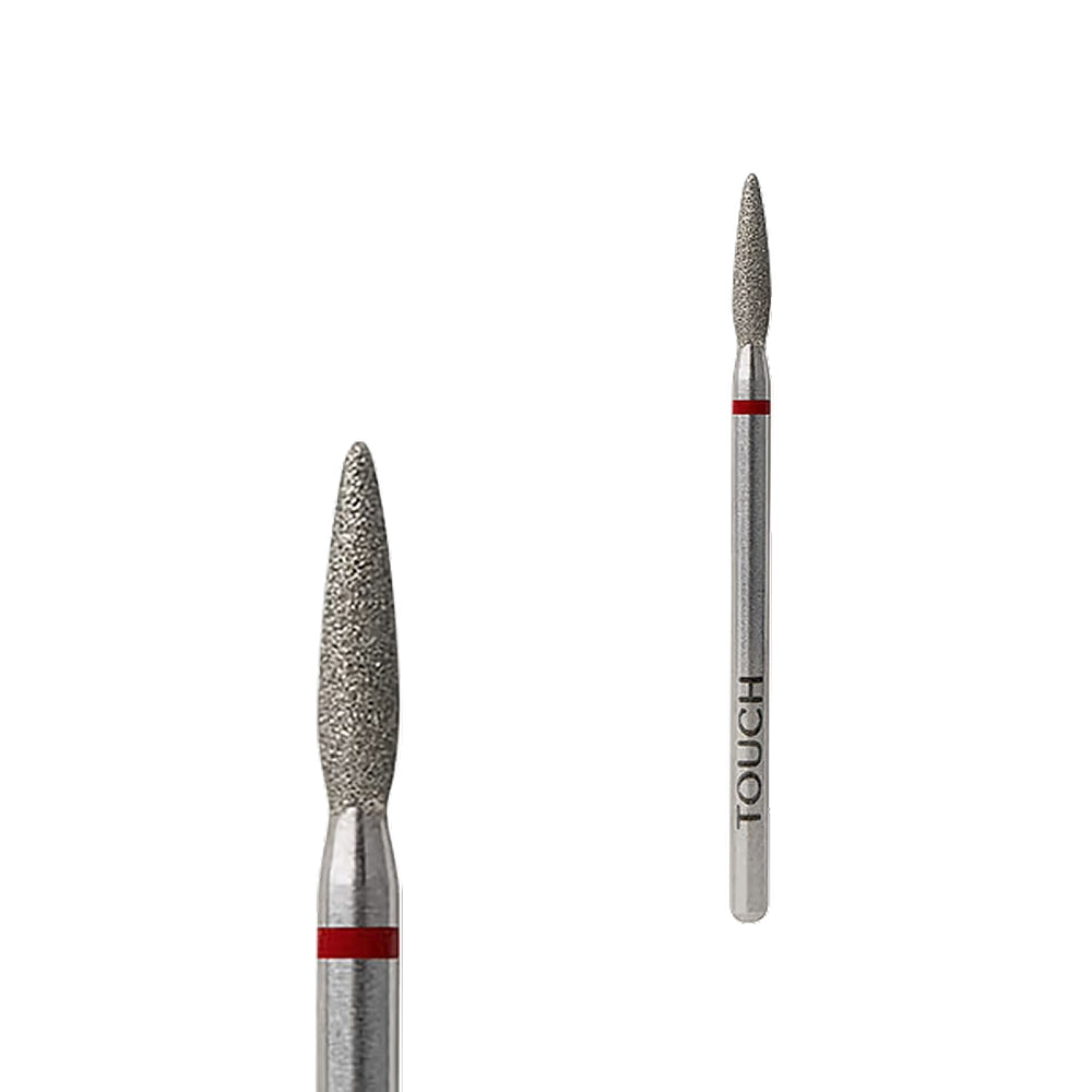 023 — TOUCH Diamond Flame Bit Rounded Tip Red — full bit, rounded flame shape close-up