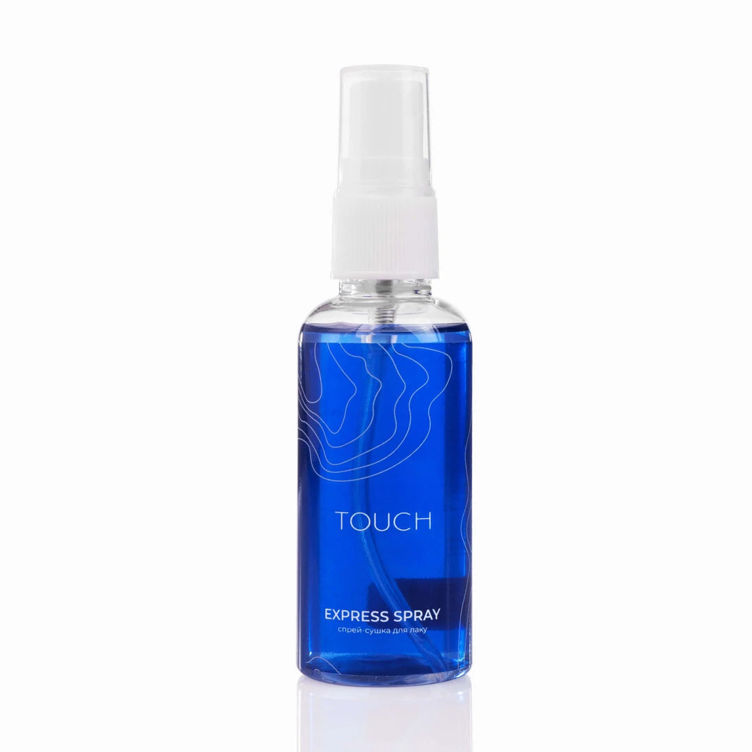 50ml — TOUCH Express Spray — being sprayed onto polished nails