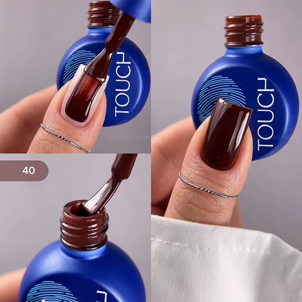 Saturated brown shade of TOUCH Gel Polish #40 swatched on nails