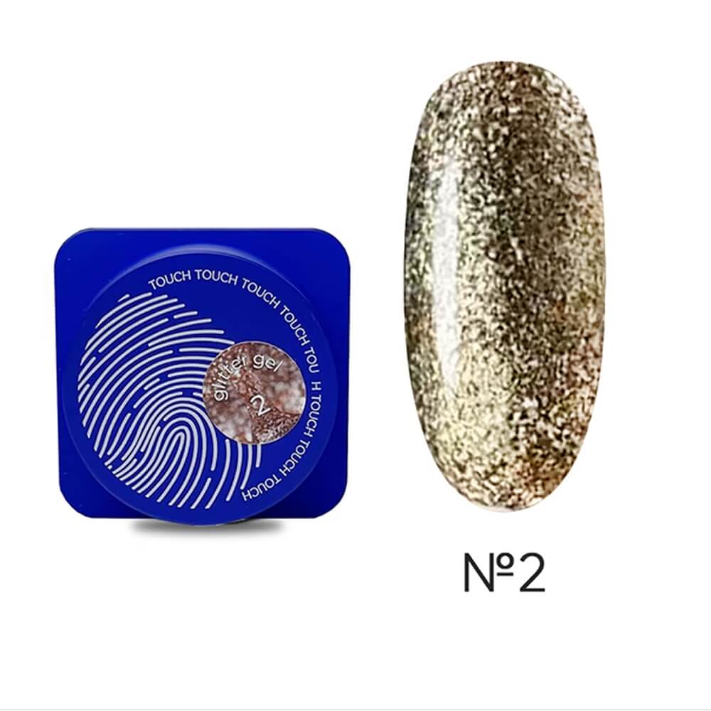 TOUCH Glitter Gel 2 — closed jar, gold glitter texture