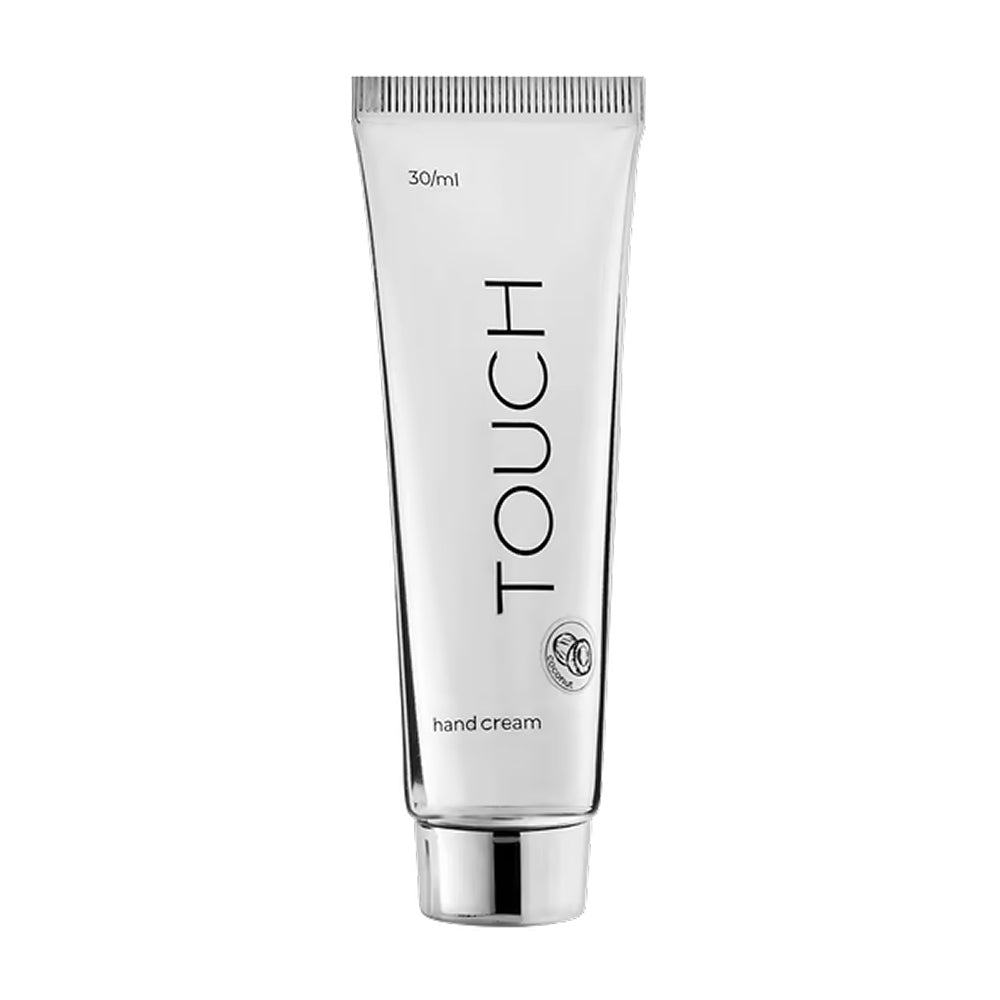 30ml — TOUCH Silver Line Hand Cream Coconut — closed tube, silver premium packaging