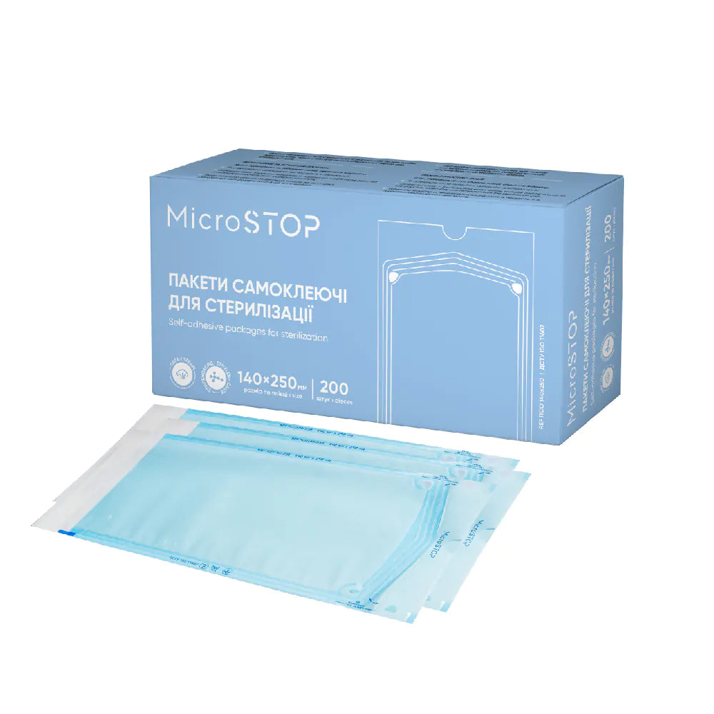 MicroStop self-adhesive pouches for AUTOCLAVE ONLY, 140x250 mm (200 pcs)