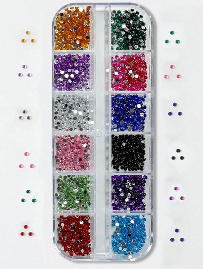 12-Grid Colorful Nail Rhinestone Box