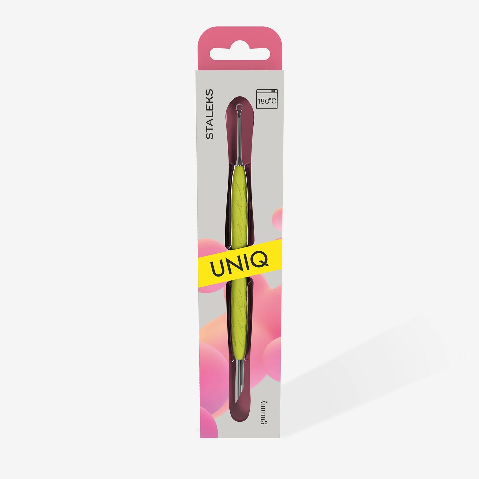 Manicure Pusher With Silicone Handle "Yellow" UNIQ 11 TYPE 2 (Slanted Pusher + Ring) PQ-11/2y STALEKS