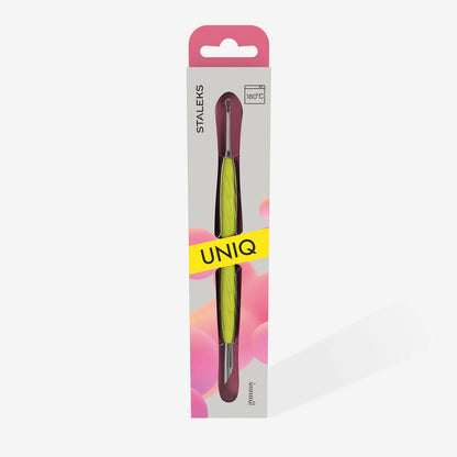 Manicure Pusher With Silicone Handle "Yellow" UNIQ 11 TYPE 2 (Slanted Pusher + Ring) PQ-11/2y STALEKS