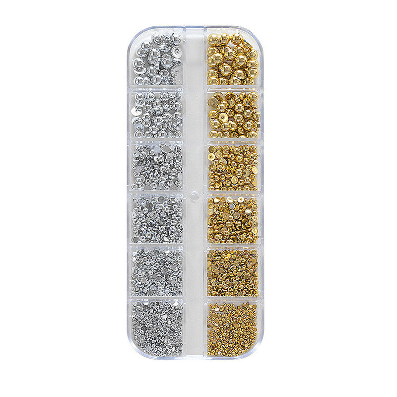 3D Pearl Beads Nail Charms (12 Grid Set) – Gold & Silver