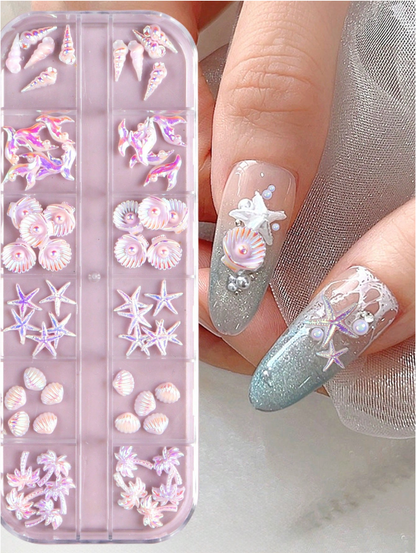 3D Summer Beach Nail Charms Set (72 pcs) for Nail Techs