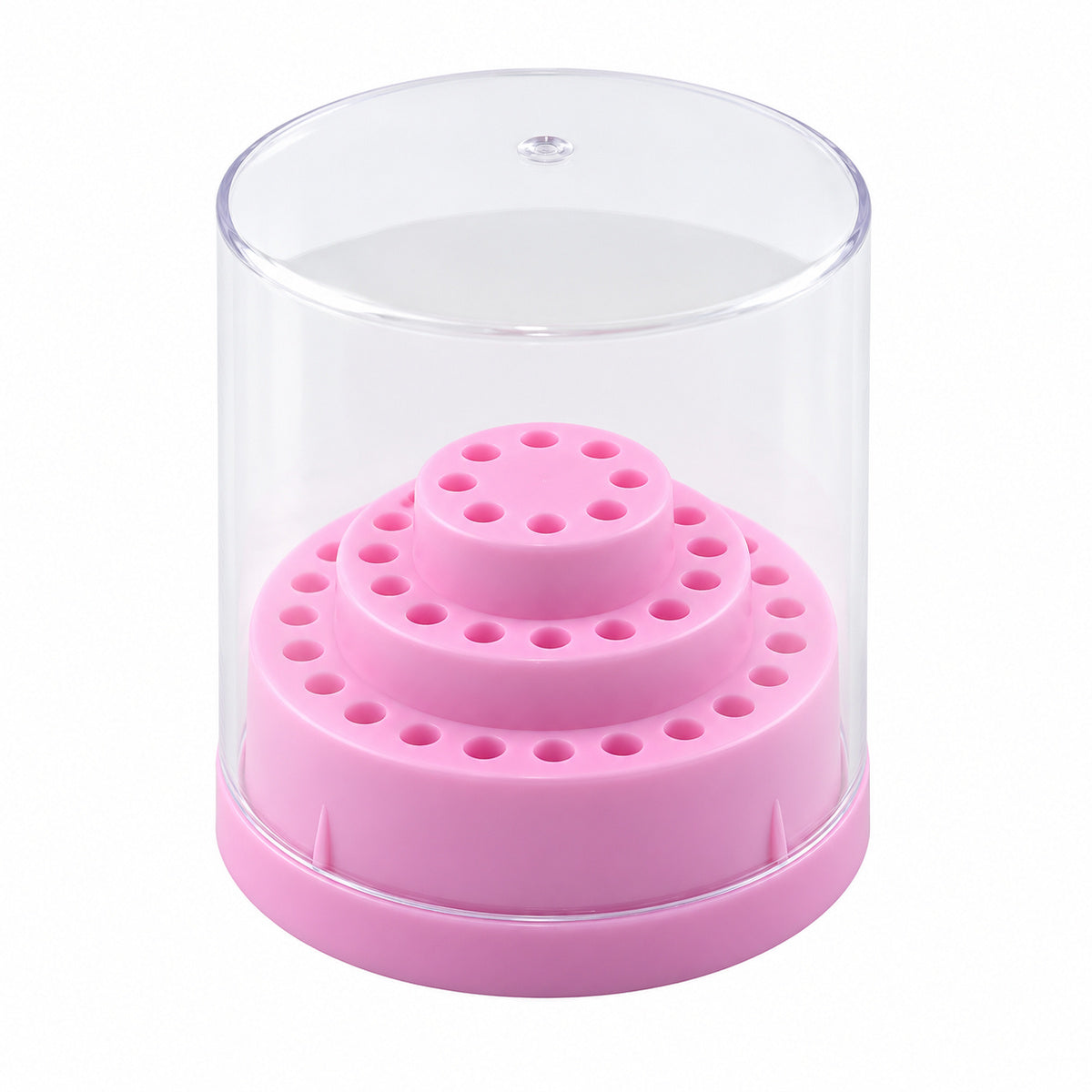 Pink nail bit holder with 48 holes under a clear dust cover