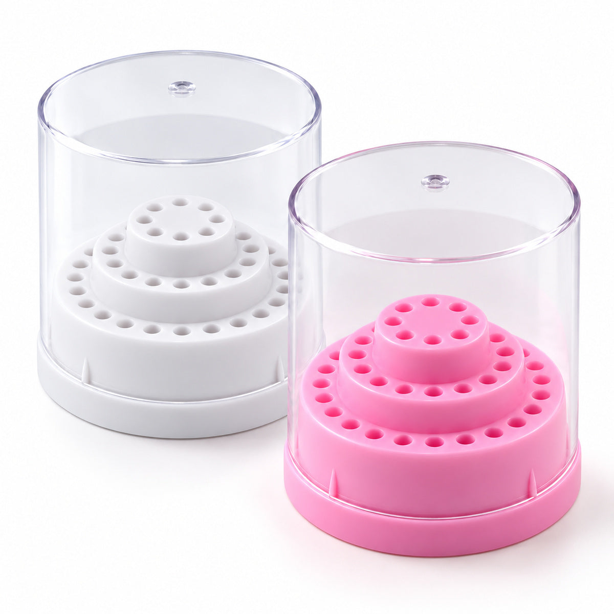 Compact nail drill bit organizer, white and pink options