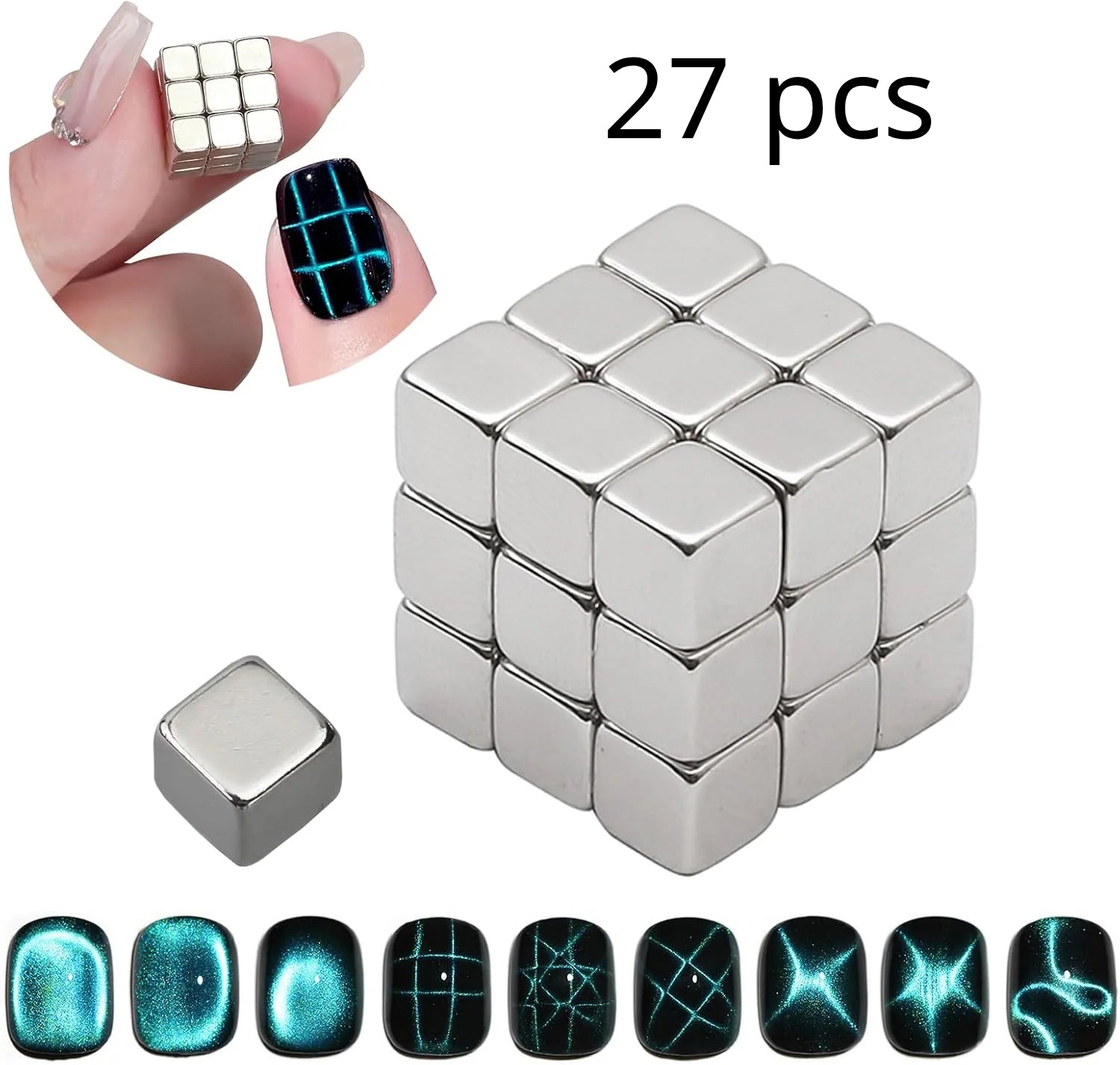 27Pcs -Cat Eye Nail Magnet Tool Square Magnet