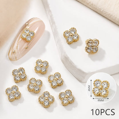 3D Crystal Flower Nail Charms - Gold, 10 pcs
