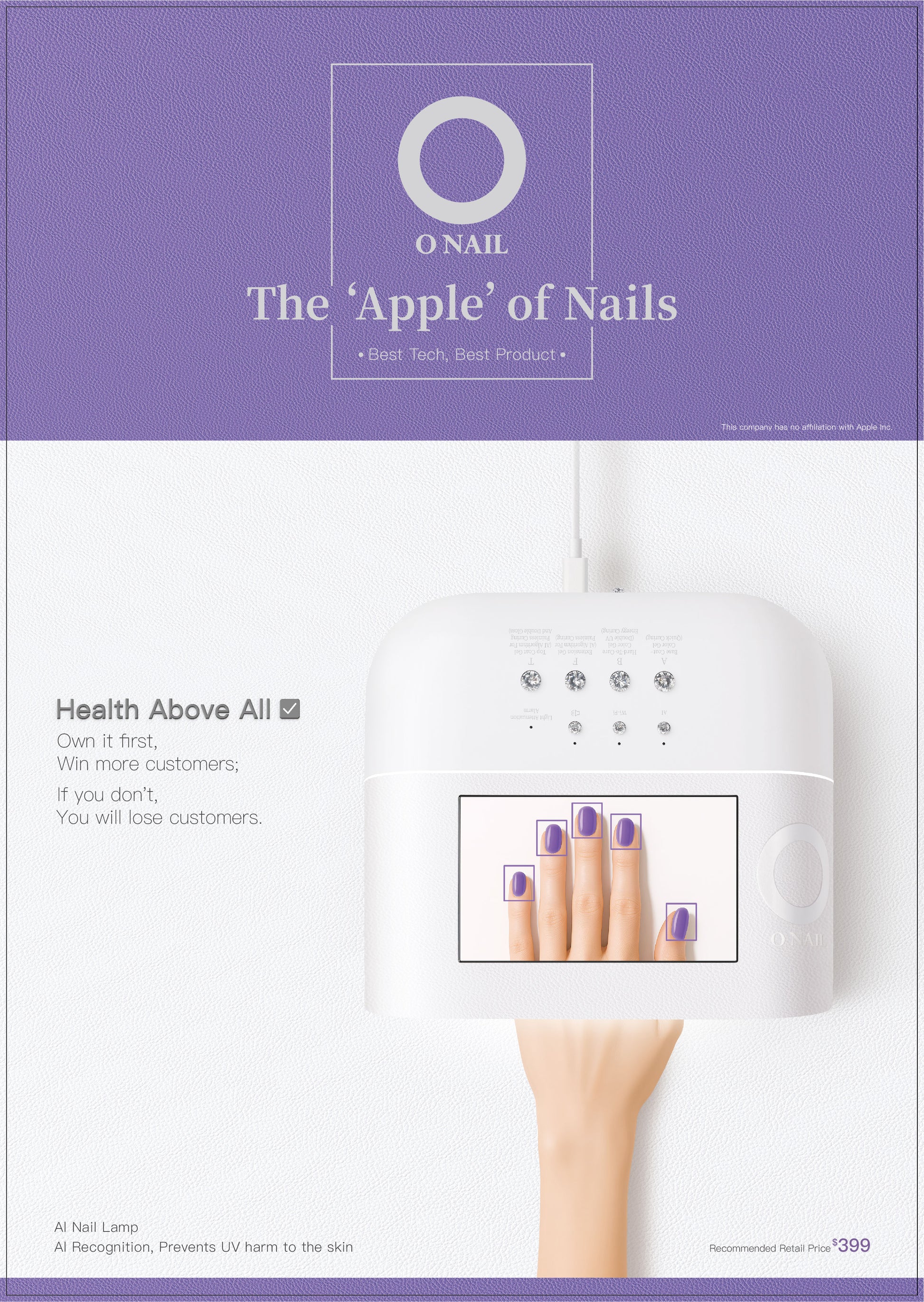 O NAIL AI UV Nail Lamp with AI Recognition & 109 LEDs | Kvadro