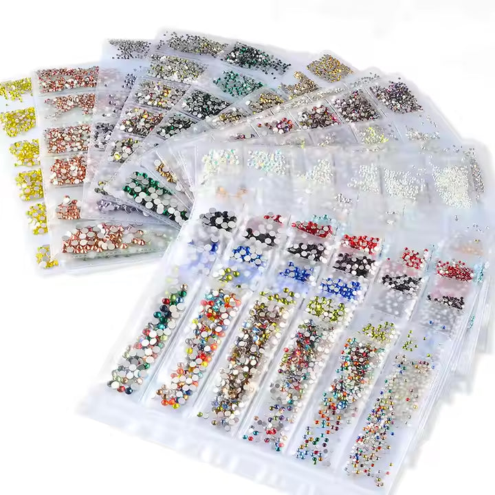 Crystal AB Nail Art Rhine Stone Colorful AB Colors Flat Bottom Mixed Sizes 3D Nail Art Decoration