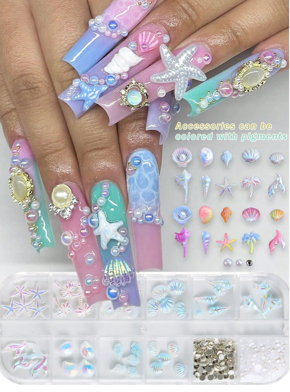 3D Aurora Ocean Nail Charms Set 72pcs
