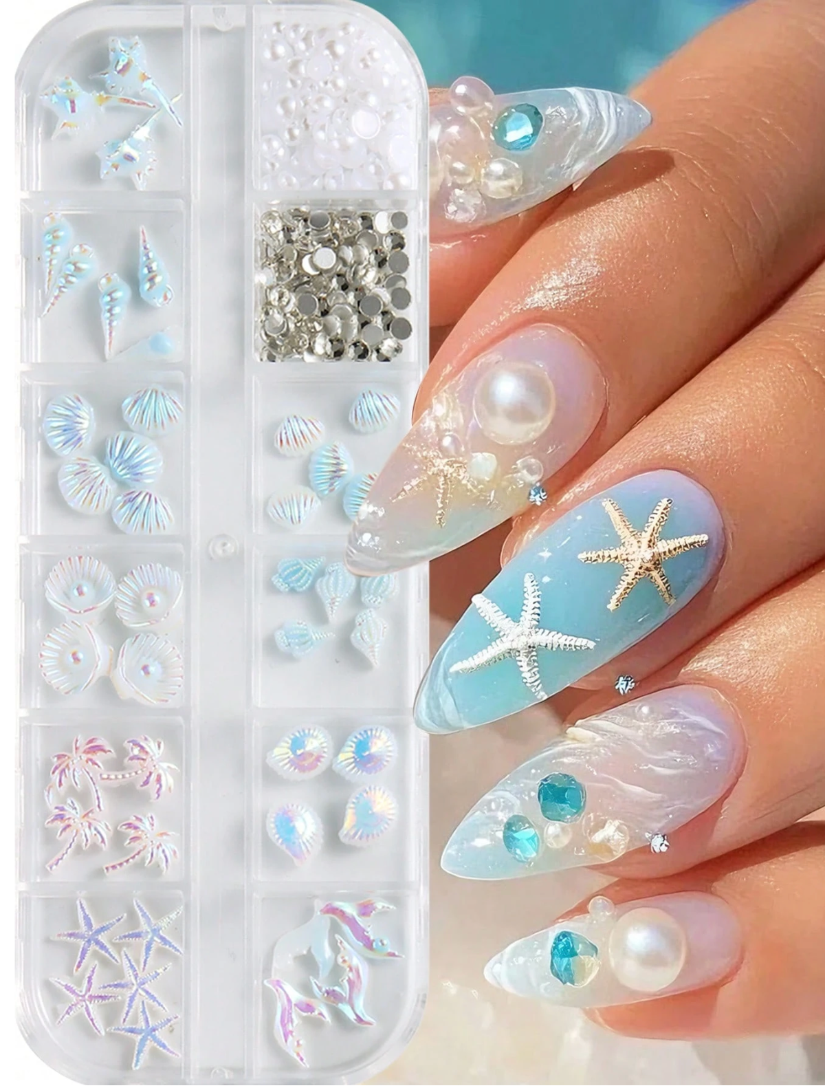 3D Aurora Ocean Nail Charms Set 72pcs