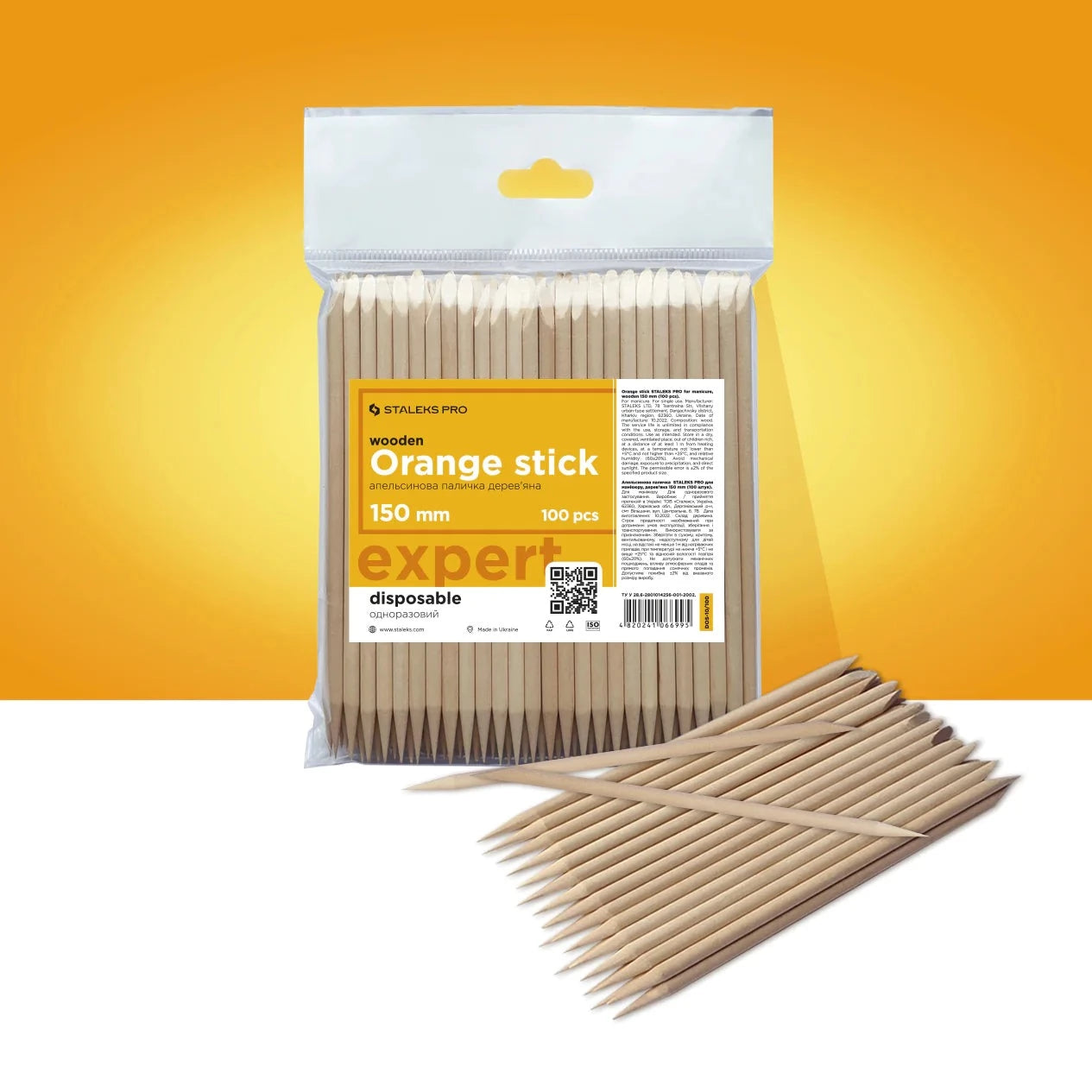 STALEKS PRO ORANGE STICK FOR MANICURE WOODEN 150 MM 100 PCS DOS-10/100 - STALEKS™