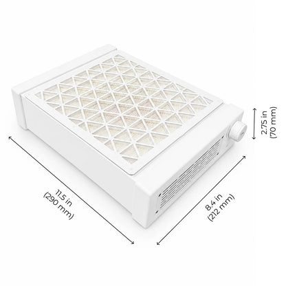 Aero Maxi is a compact table-top dust collector and vacuum built for manicure and pedicure workstations.