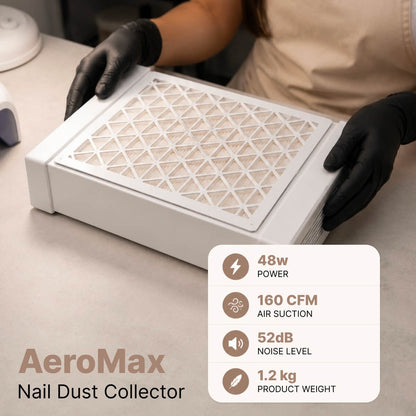 Aero Maxi fits on most manicure tables without eating up workspace, making it a fit for both single-station setups and busy multi-tech salons.