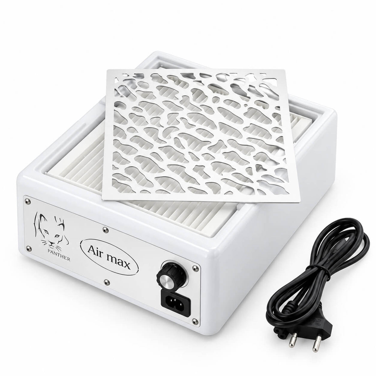 White nail dust collector AIR MAX Pantera 24, front view with magnetic top panel
