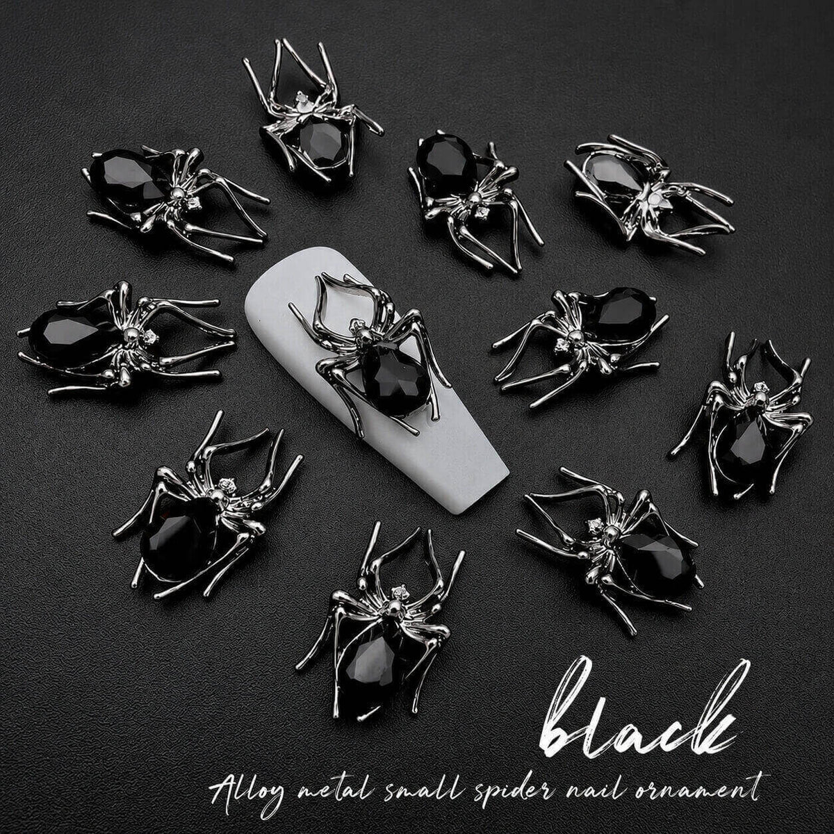 Alloy Metal Small Spider Nail Ornament, Black