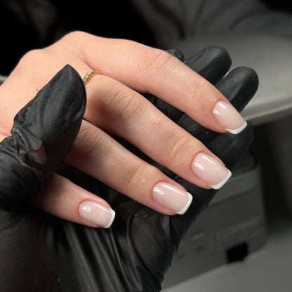 Close-up of blush pink finish on Broadway Blush nails