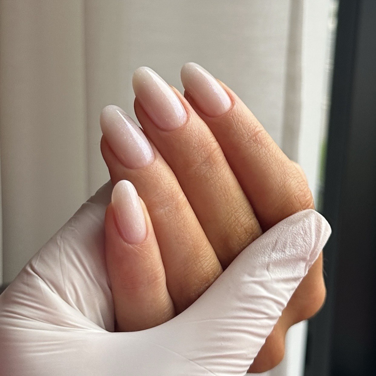 Neutral gray structured manicure using Framework Gel Harbor Gray