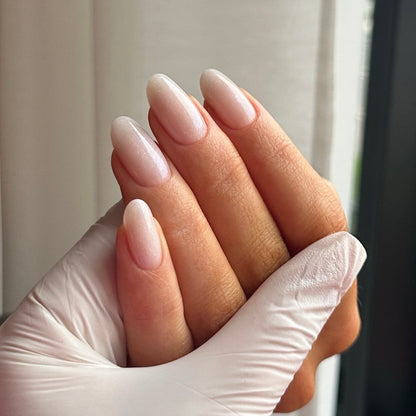 Neutral gray structured manicure using Framework Gel Harbor Gray