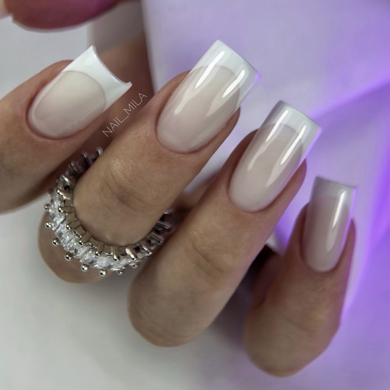 French tips built with American Creator Framework Gel Wall Street White