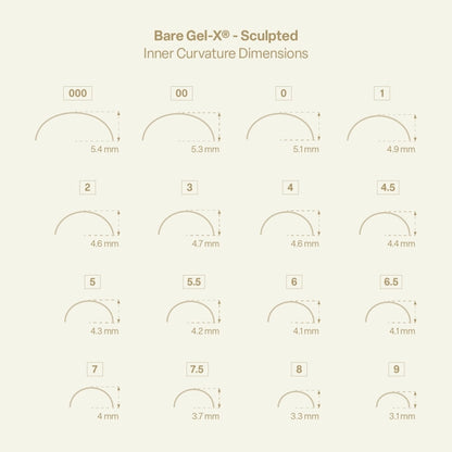 Apres Bare Gel-X Sculpted, full box packaging with size chart