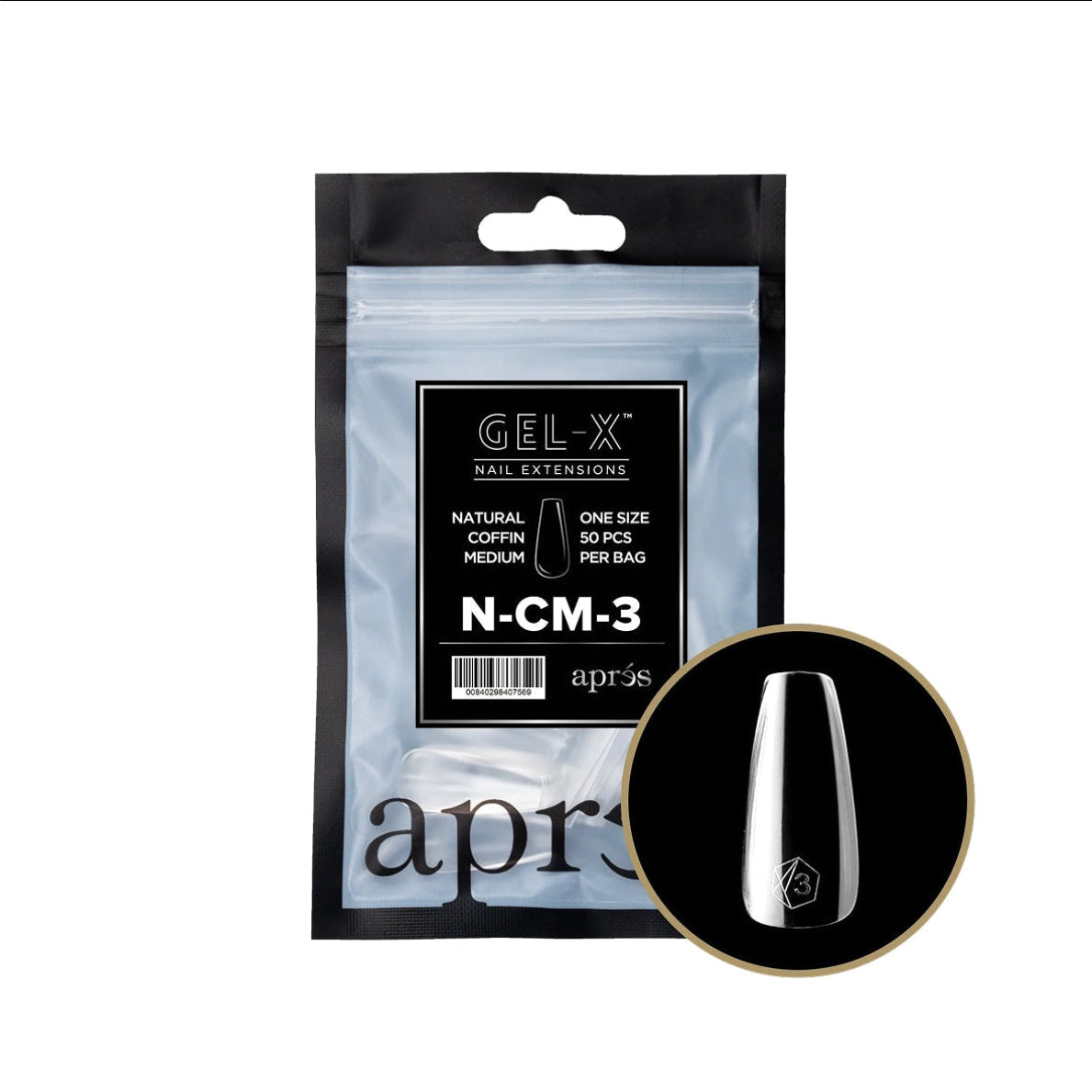 Apres Gel-X Natural Coffin Medium Tips – Size 3 (50 pcs)