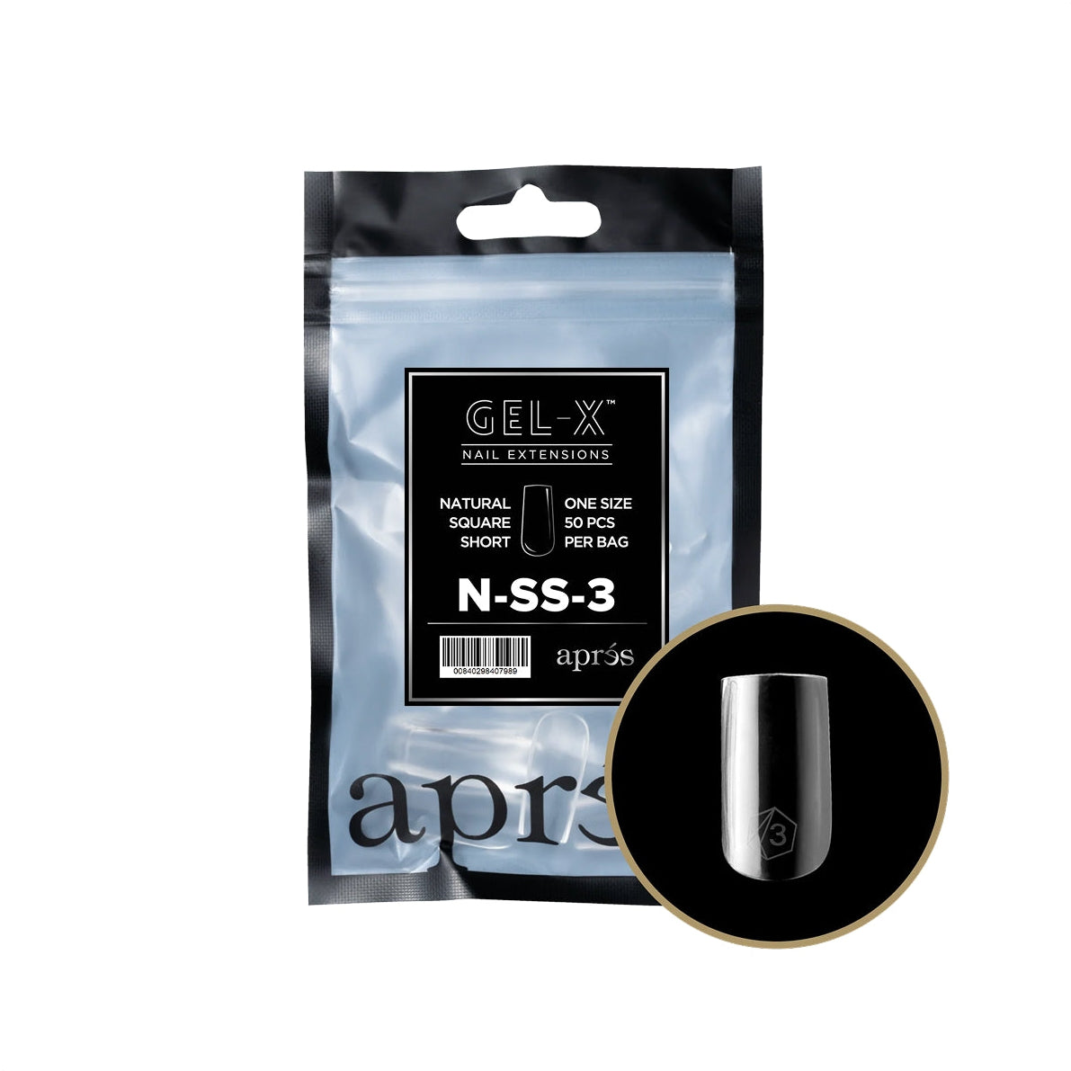 Apres Gel-X Natural Square Short Tips – Size 3 (50 pcs)
