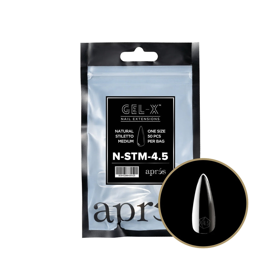 Apres Gel-X Natural Stiletto Medium Tips – Size 4.5 (50 pcs)