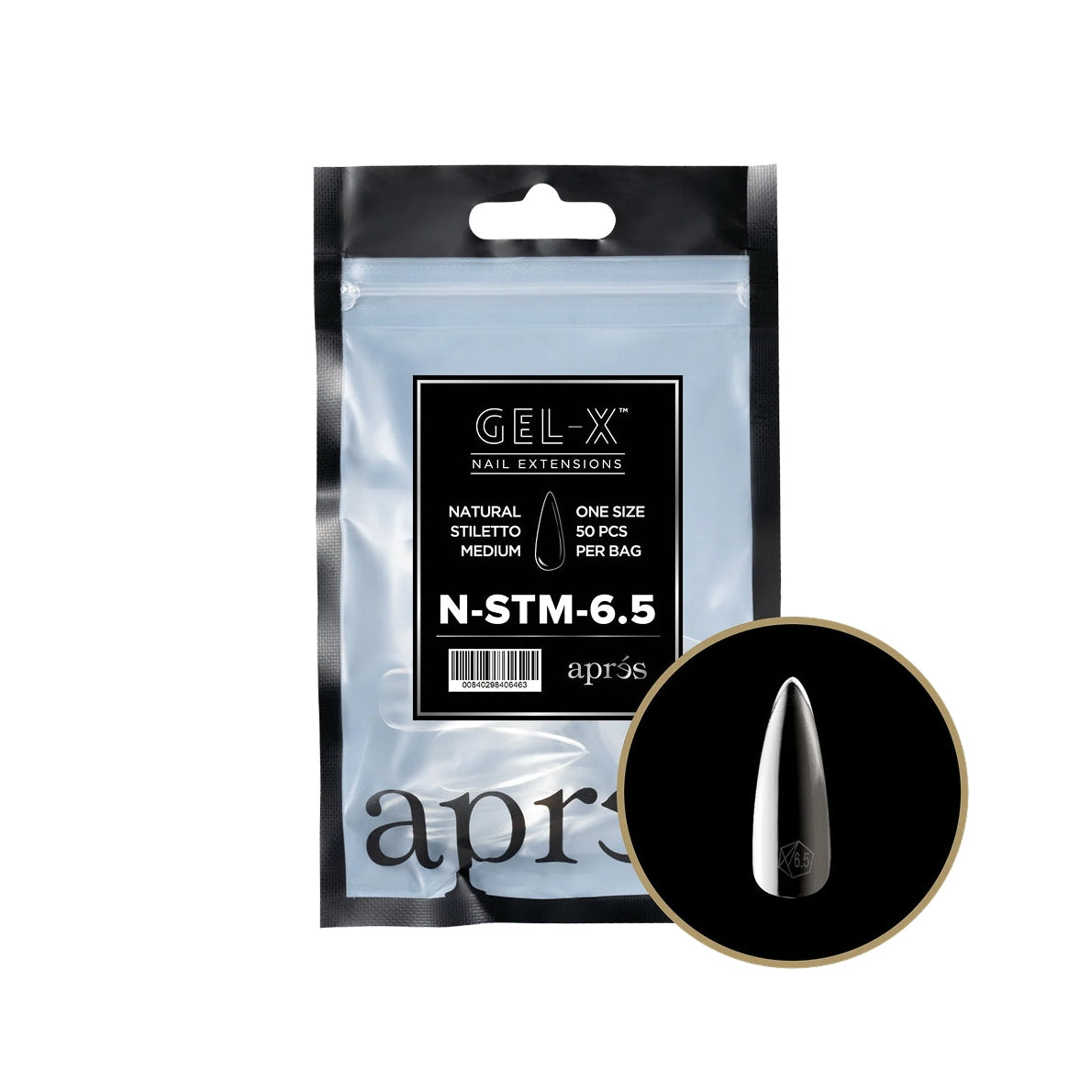 Apres Gel-X Natural Stiletto Medium Tips – Size 6.5 (50 pcs)