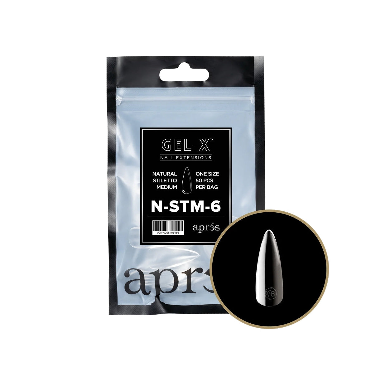 Apres Gel-X Natural Stiletto Medium Tips – Size 6 (50 pcs)