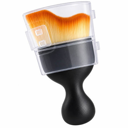 Wide manicure dust brush with a black handle and a wavy bristle edge